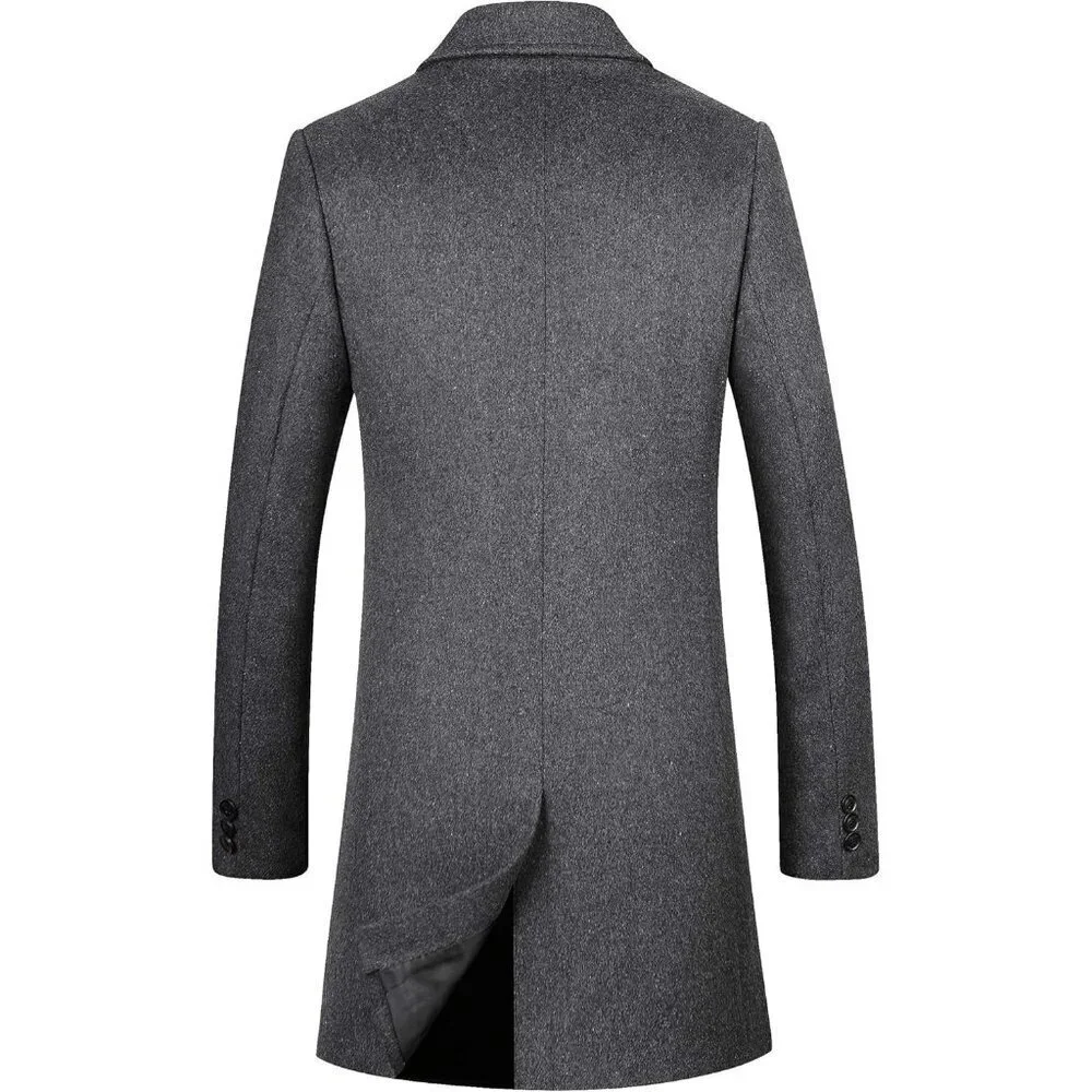 Men's Grey Premium Wool Blend Double Breasted Imported Long Pea Coat